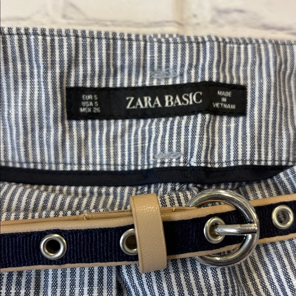 Zara Basic Linen Blend Pinstripe Trouser